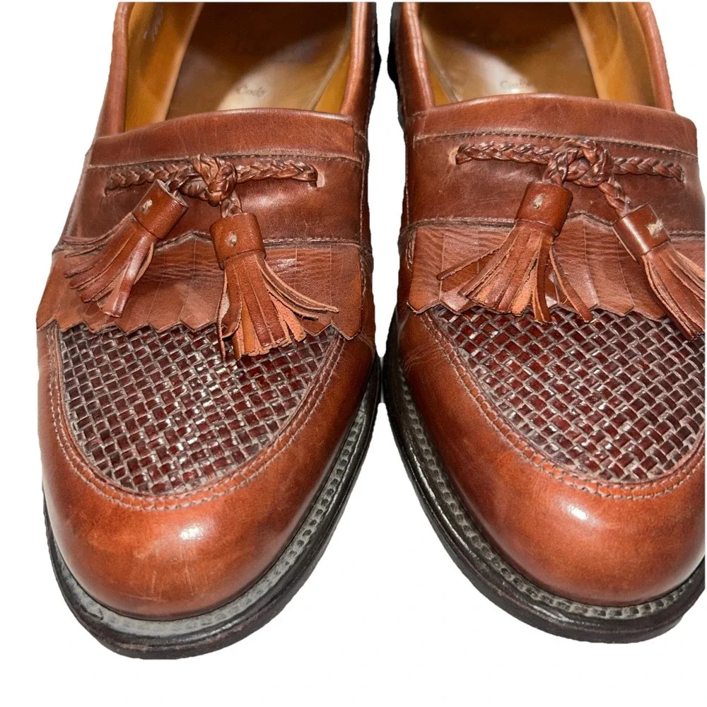 Allen Edmonds AE Cody Woven Tassel Loafer Sz 9.5 B Brown Leather‎ Kilt Shoe -USA
